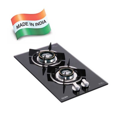 Glen 2 Burner Auto Ignition Built in Glass Hob 1012 RO DB